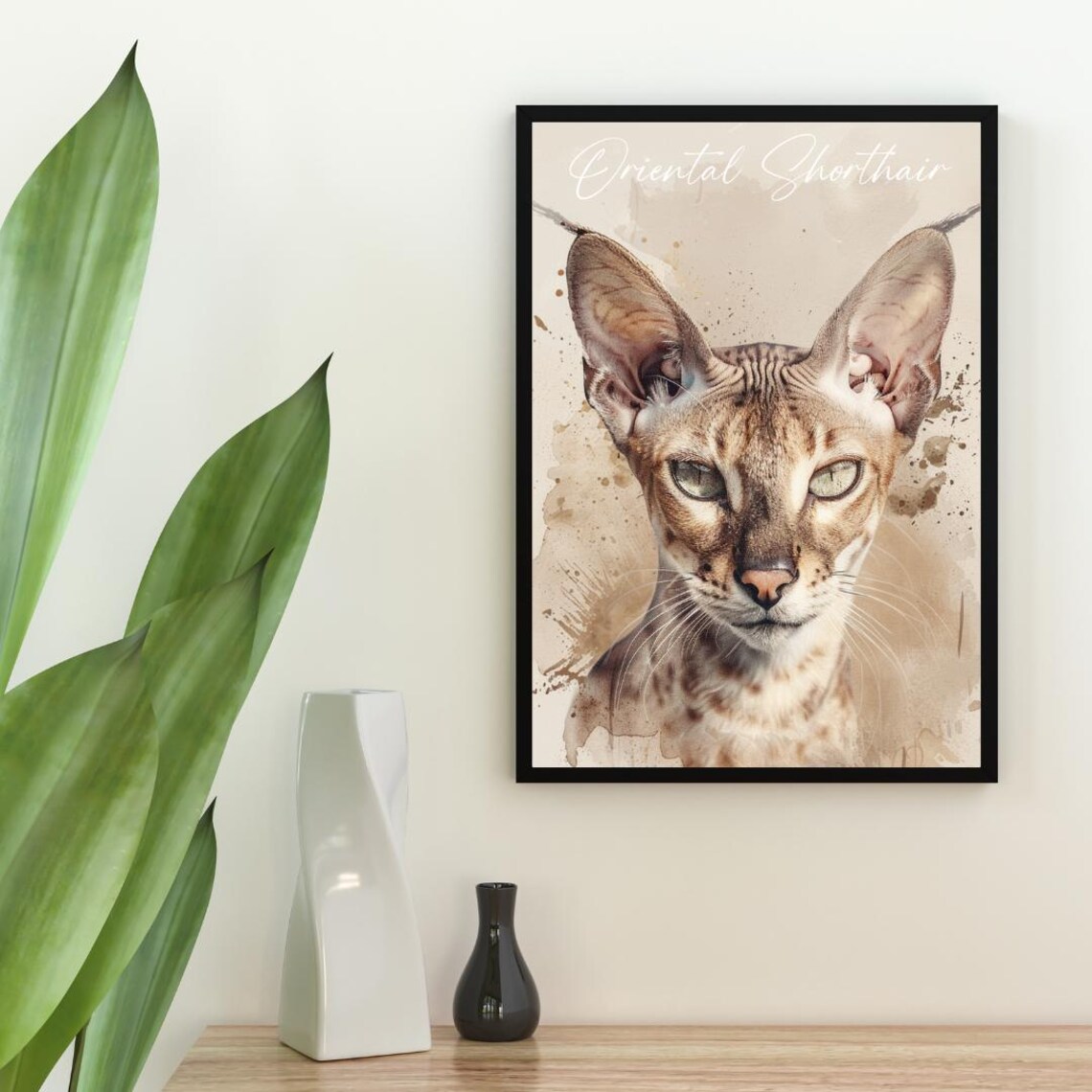 Oriental Shorthair Cat Watercolor Portrait Minimal Fine Art Poster - Image 2