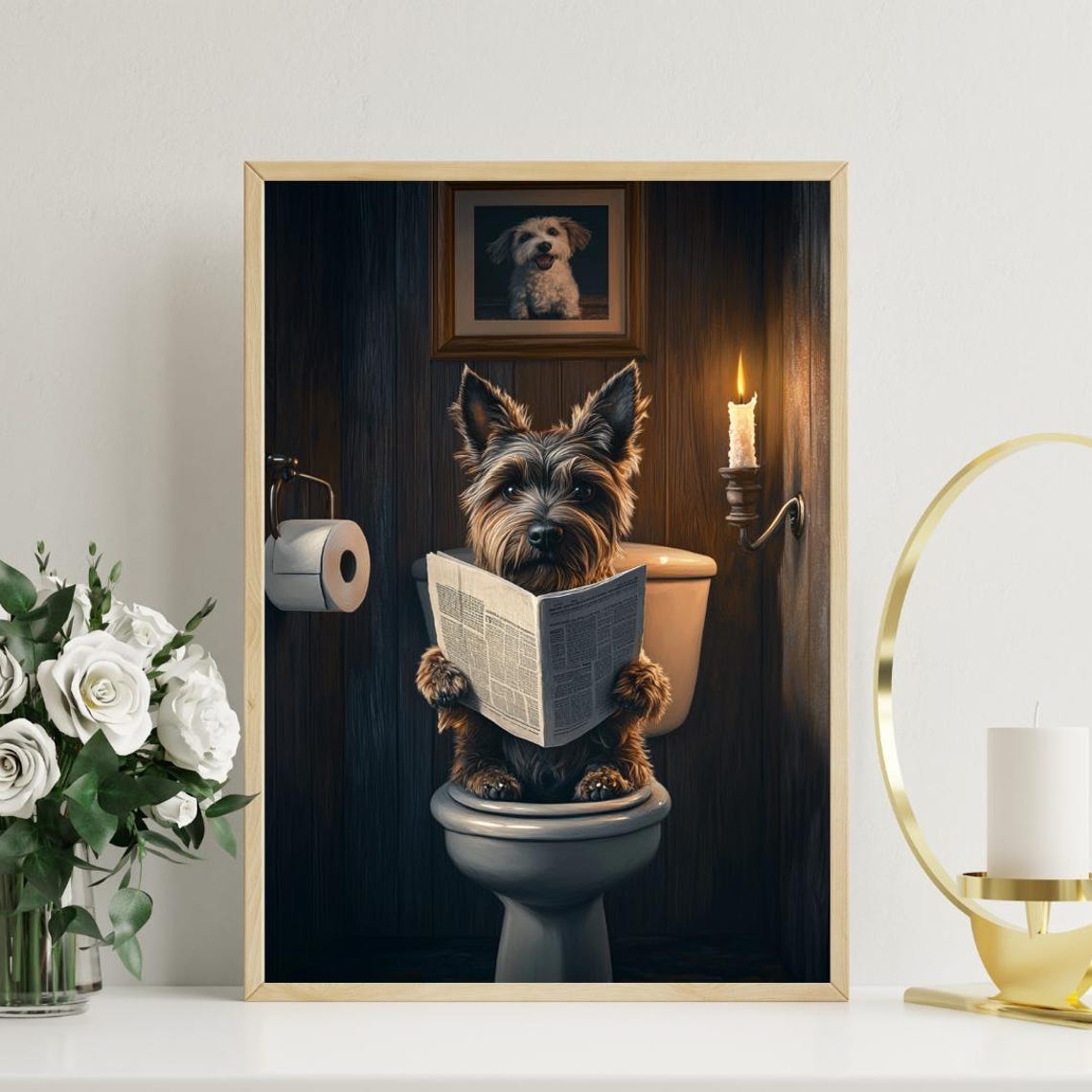 Scottish Terrier On Toilet Reading Newspaper Funny Bathroom Poster - Image 3