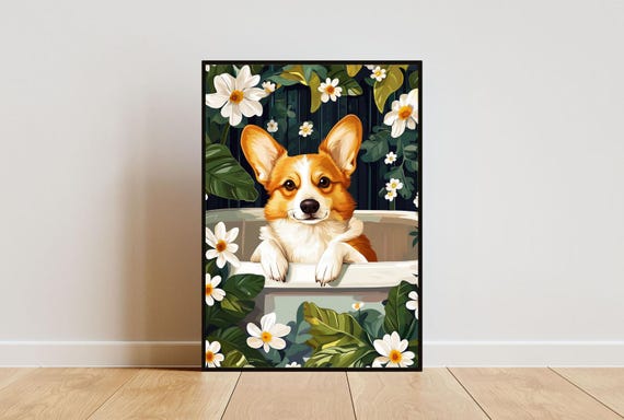 Cardigan Welsh Corgi In Bathtub Poster Funny Dog Poster Corgi Bathroom Print Corgi Bath Poster Pet Poster Dog Bathroom Wall Art Dog