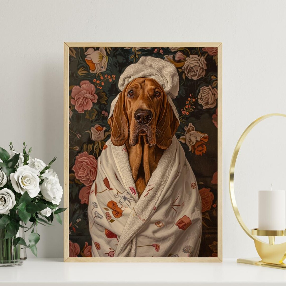Bloodhound In Bathrobe Bathroom Dog Portrait Poster - Image 3