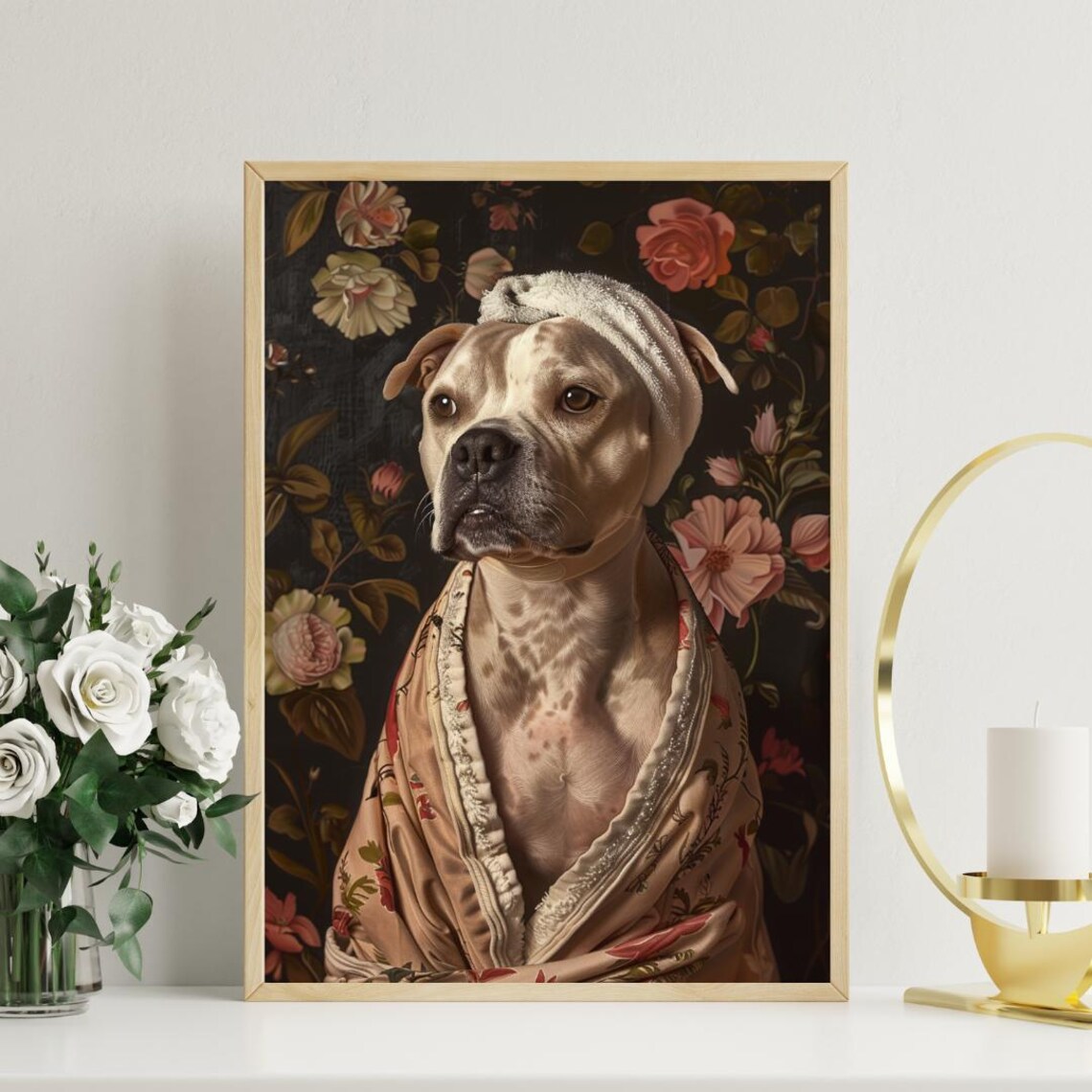 Staffordshire Bull Terrier In Bathrobe Spa Day Funny Dog Wall Poster - Image 3