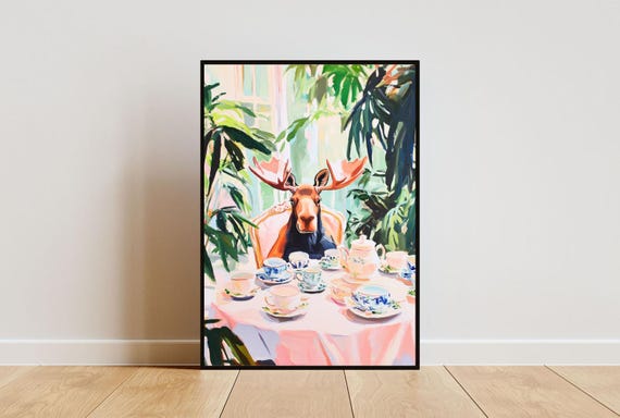 Retro Moose Poster Moose Oil Painting Vintage Moose Poster Animal Dining Room Wall Art Retro Animal Poster Funny Moose Wall Art Stag
