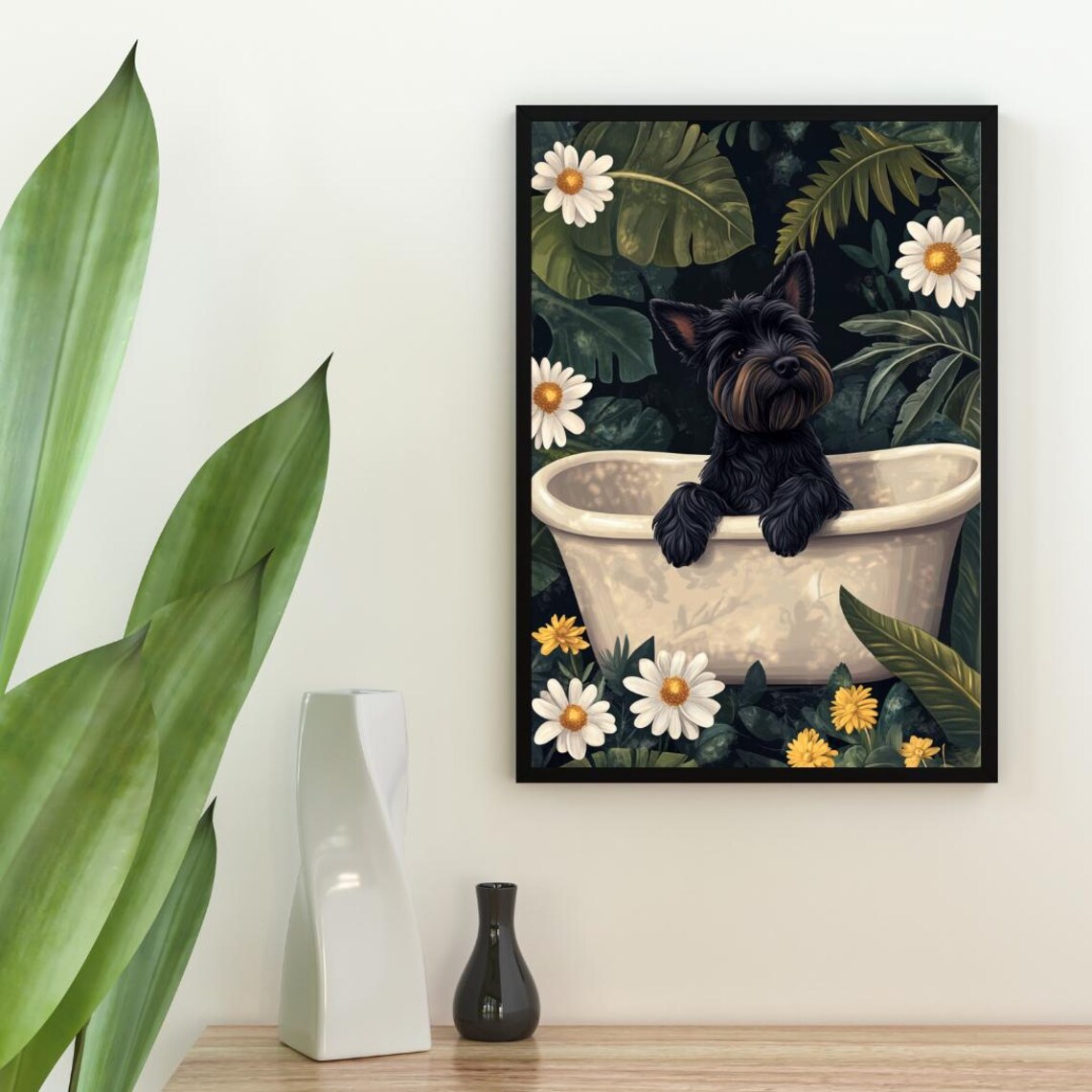 Scottish Terrier Bath Time Among Daisies Cute Funny Dog Poster - Image 2