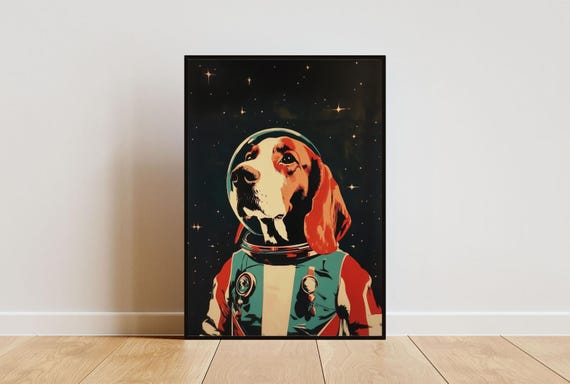 Basset Hound Astronaut Poster Basset Hound Retro Print Basset Hound Portrait Dog Retro Space Poster Funny Dog Poster Andy Warhol Poster