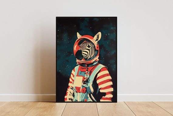 Zebra Astronaut Poster Zebra Retro Print Zebra Portrait Animal Retro Space Poster Funny Animal Poster Andy Warhol Print Vintage Poster