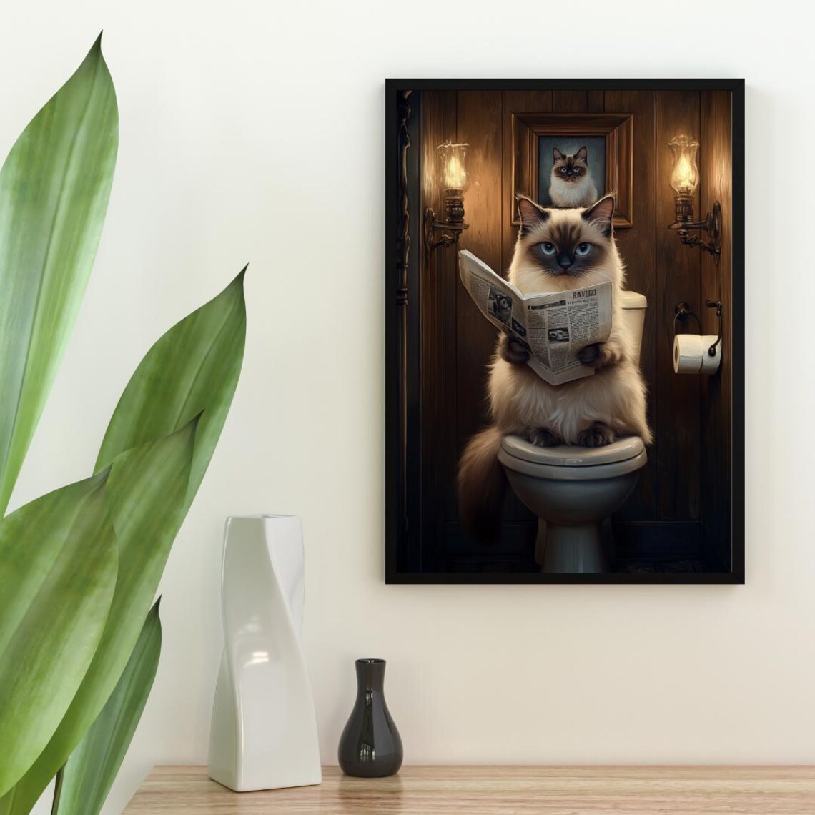 Birman Cat Bathroom Art Print, Portrait Poster - Image 2