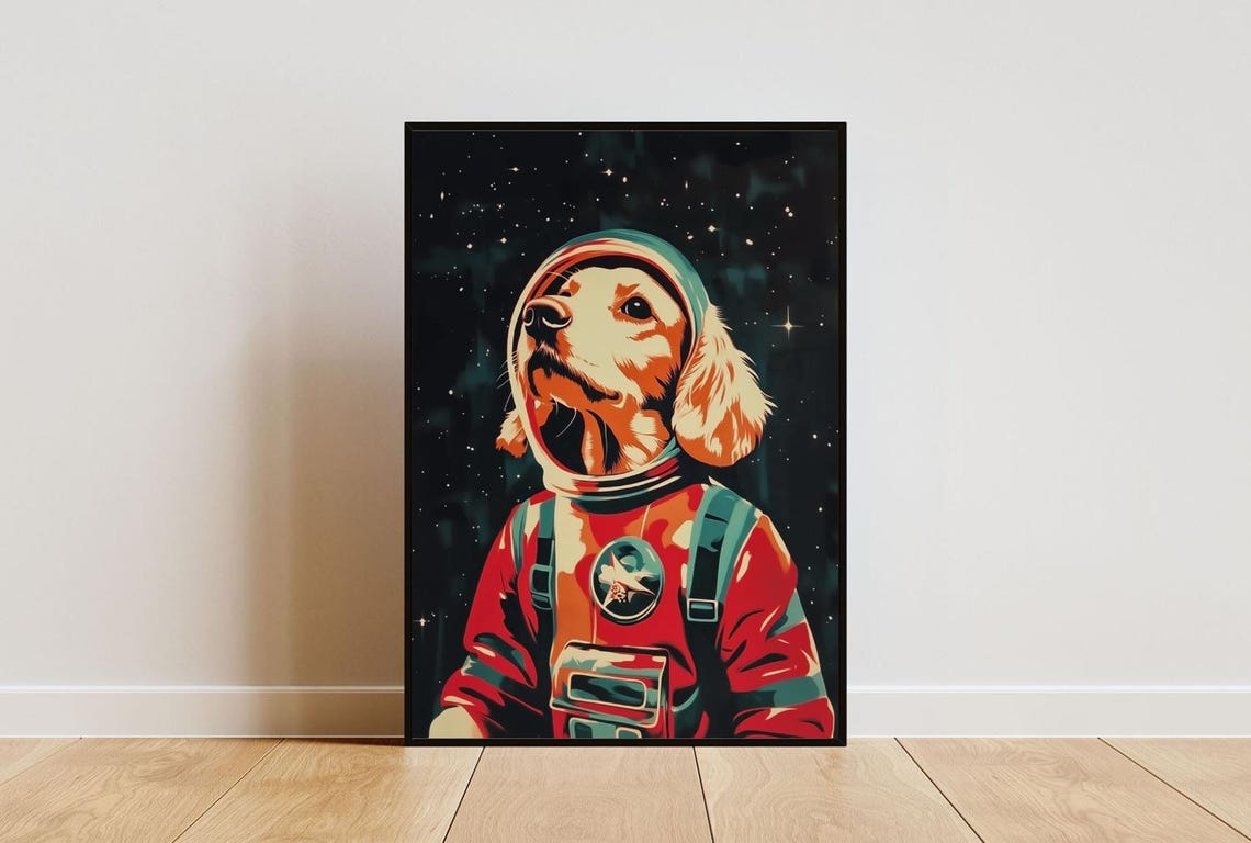 English Cocker Spaniel Astronaut Retro Space Dog Portrait Poster
