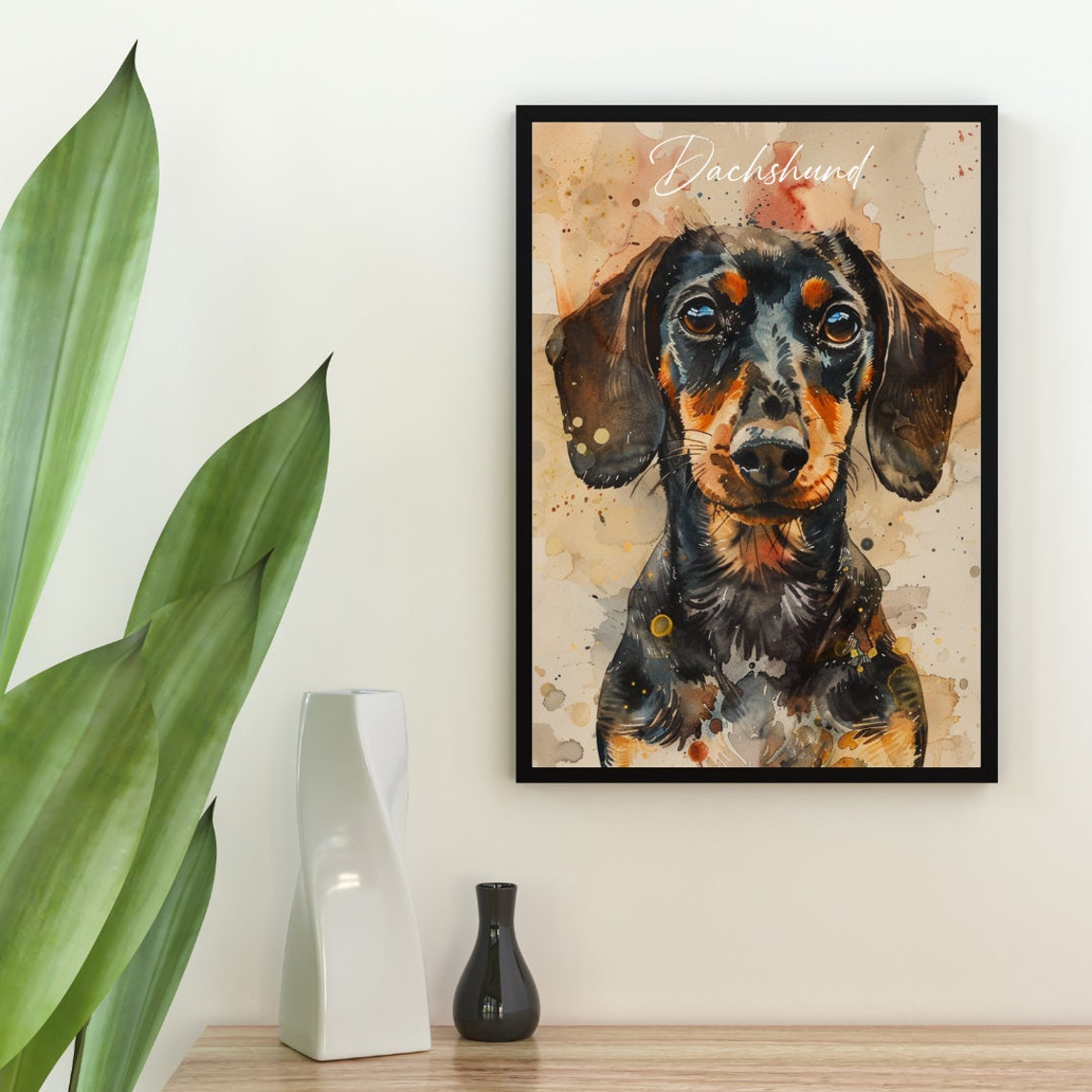 Dachshund Watercolor Dog Breed Portrait Poster Script Name Detail - Image 2