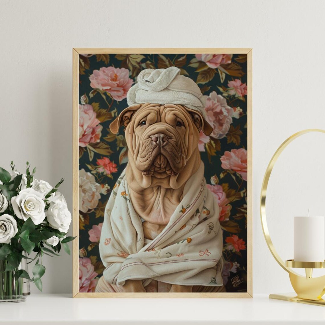 Chinese Shar Pei In Bathrobe Bathroom Dog Art Print - Image 3