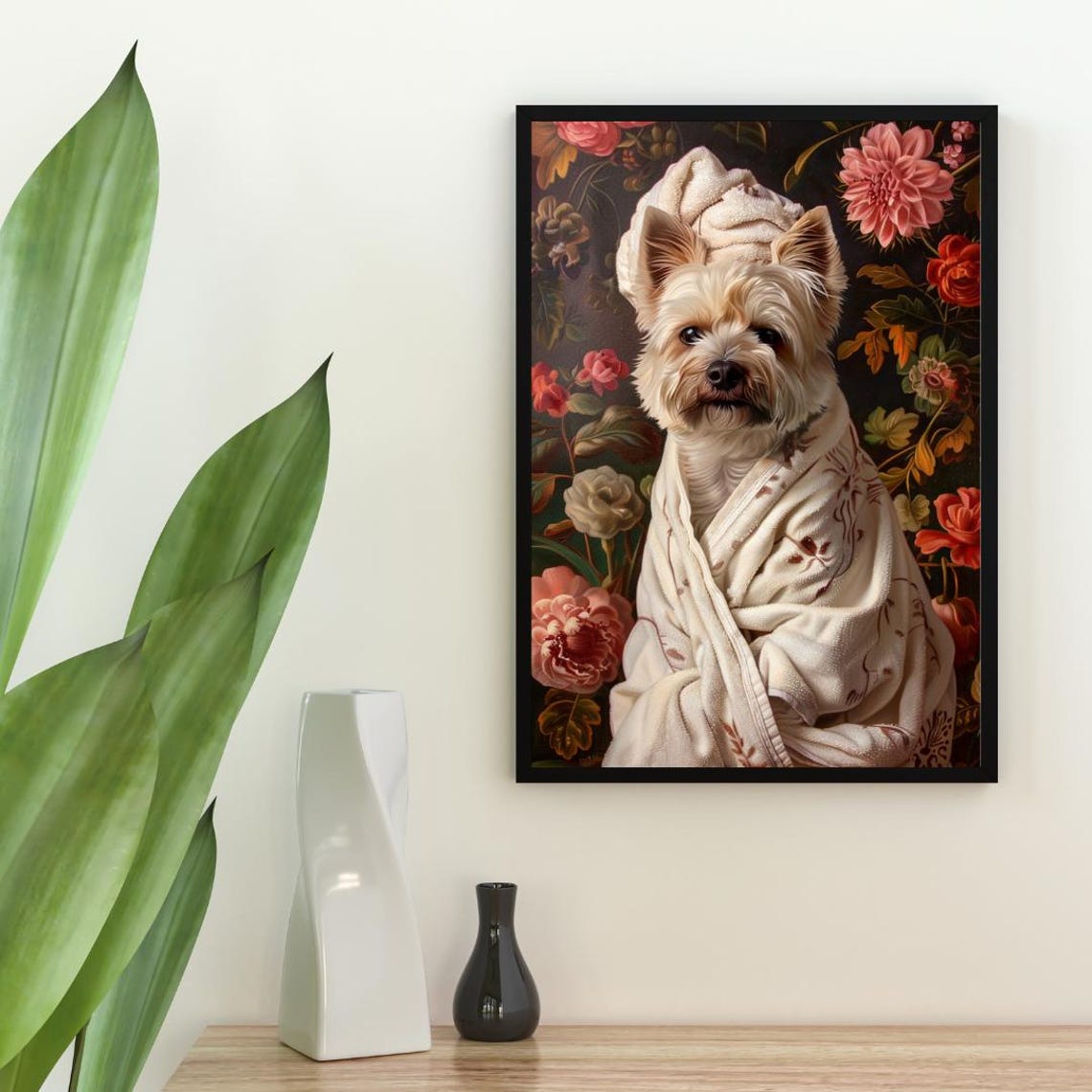 Cairn Terrier In Bathrobe Spa Day Portrait Funny Small Dog Poster - Image 2