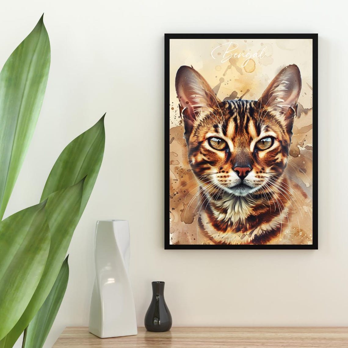 Bengal Cat Watercolor Portrait Wild Spotted Elegant Fine Art Poster - Image 2