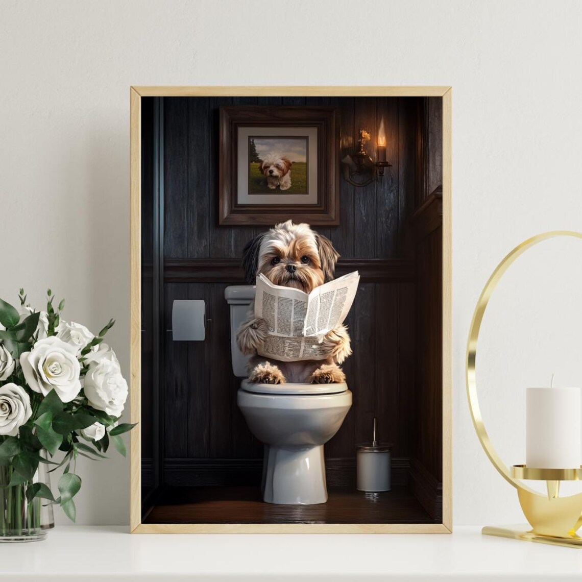 Shih Tzu On Toilet Bathroom Dog Art Print - Image 3