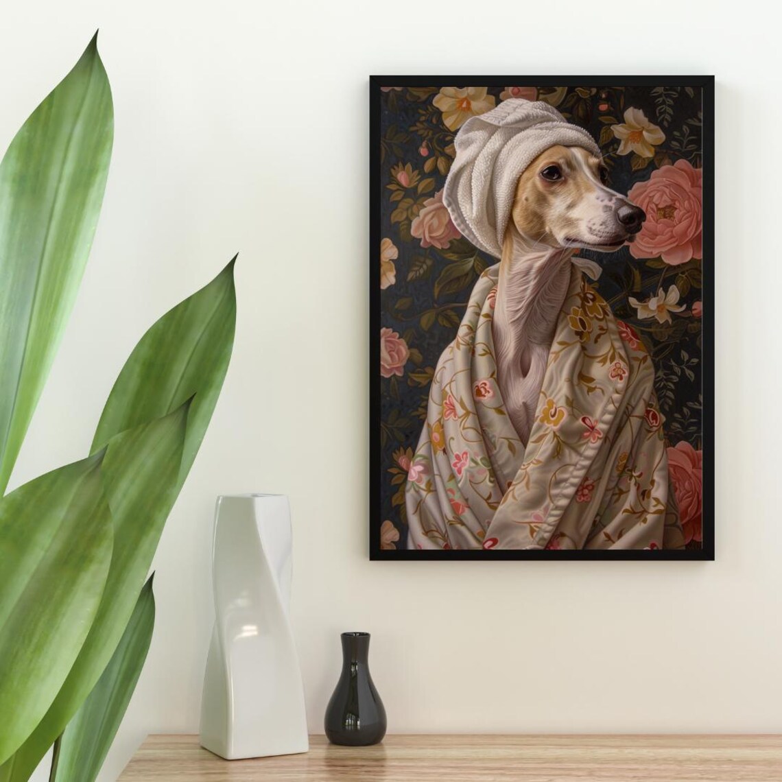 Whippet in Bathrobe Dog Portrait Bathroom Poster - Image 2