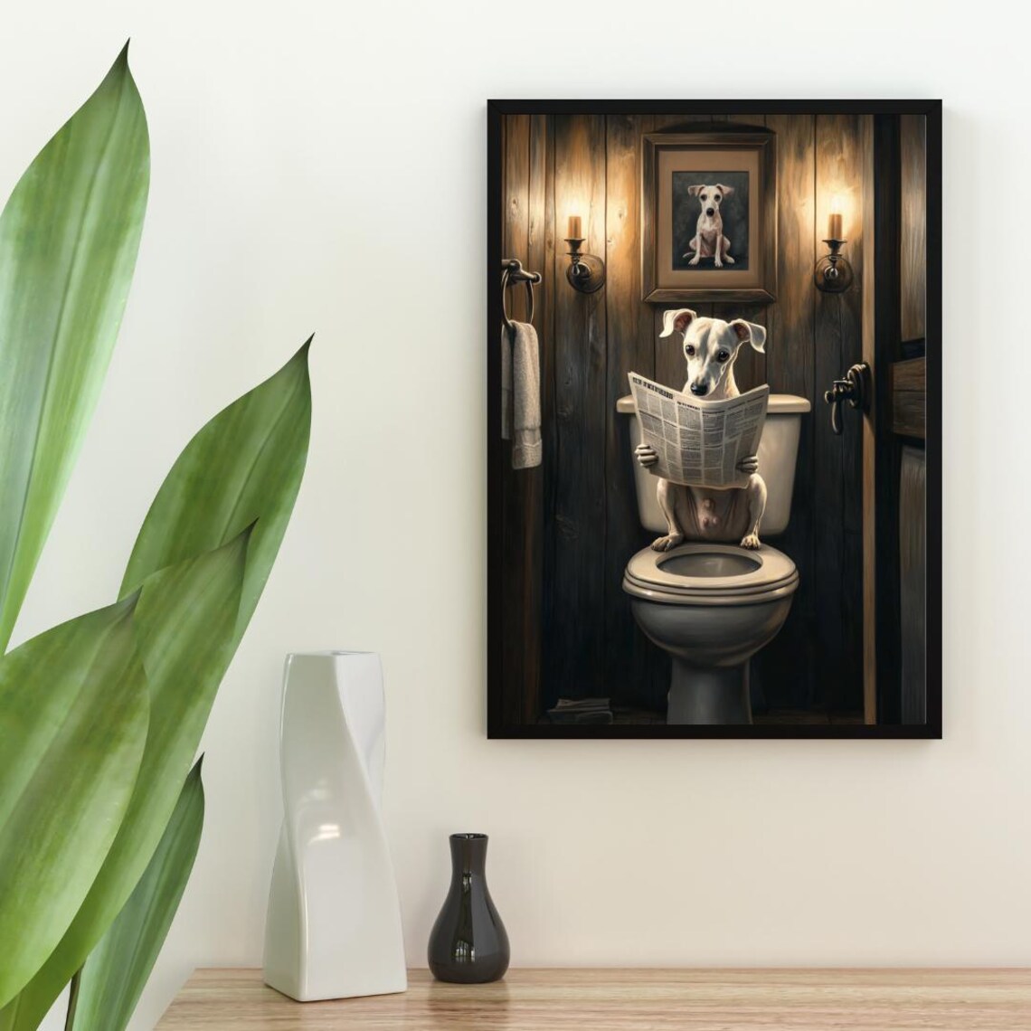 Italian Greyhound On Toilet Poster, Bathroom Wall Art - Image 2