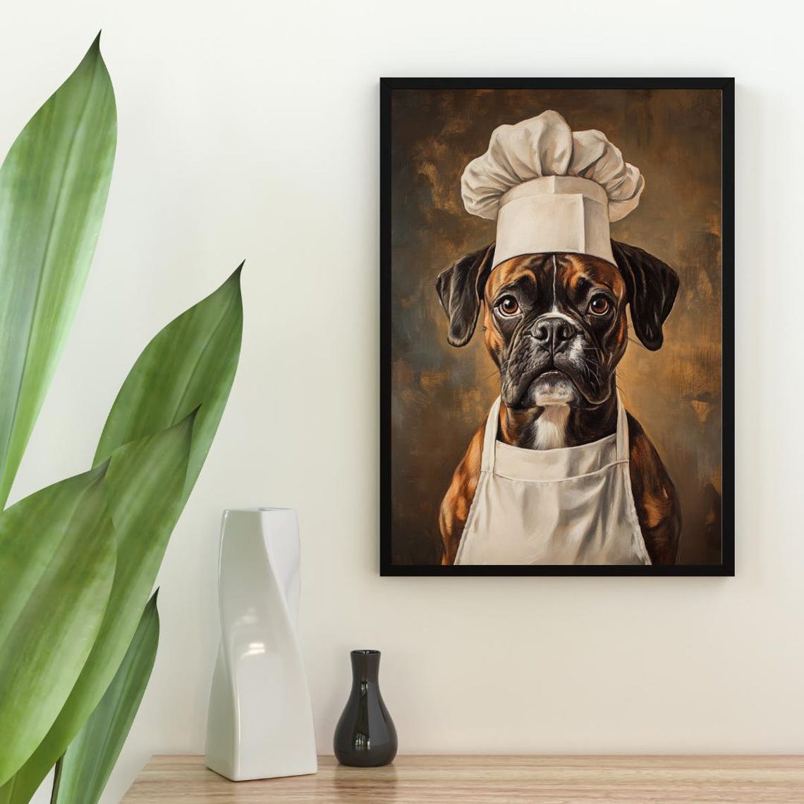 Boxer Dog Chef Portrait Poster Funny Kitchen Wall Decor Pet Lover Gift - Image 2