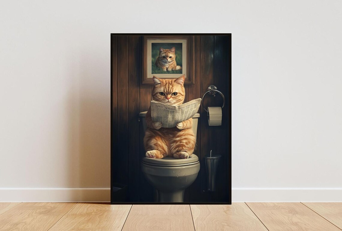 Exotic Shorthair On Toilet Poster Cat Poster Exotic Shorthair Bathroom Print Cat Wall Art Exotic Shorthair Portrait Cat Bathroom Poster