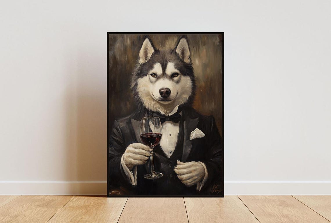 Husky In Tuxedo Poster Pet Poster Husky In Suit Print Dog Wall Art Siberian Husky Portrait Dog Living Room Poster Funny Husky Print