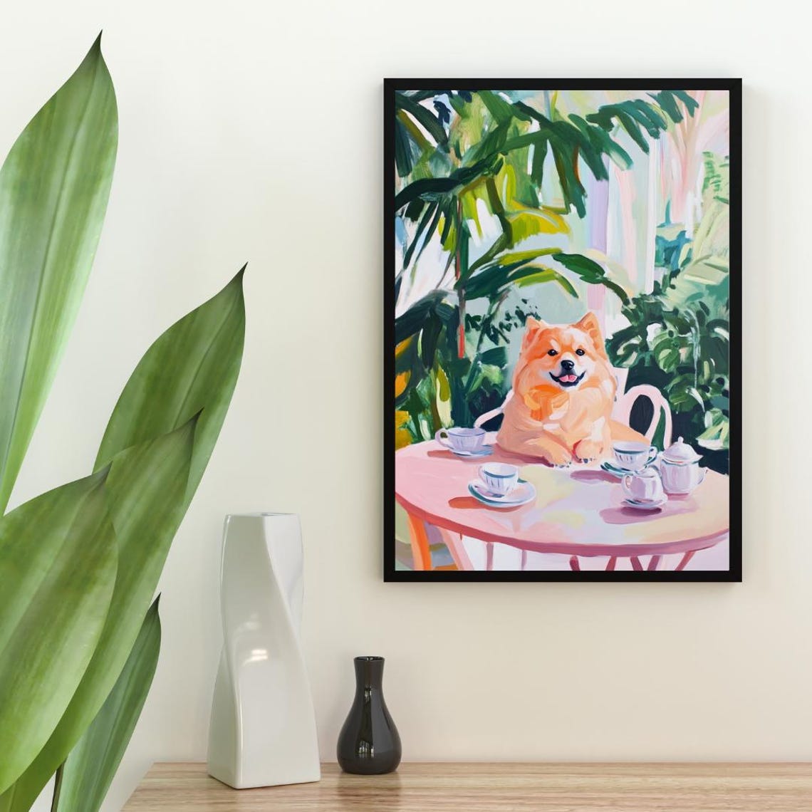Chow Chow Dog Tea Party Fluffy Cream Smiling Cute Pet Portrait Poster - Image 2
