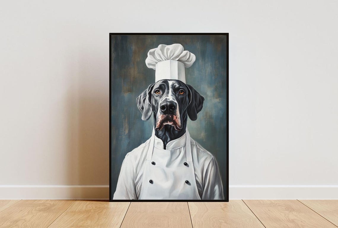 Great Dane Chef Dog Portrait Classic Painted Kitchen Art Poster
