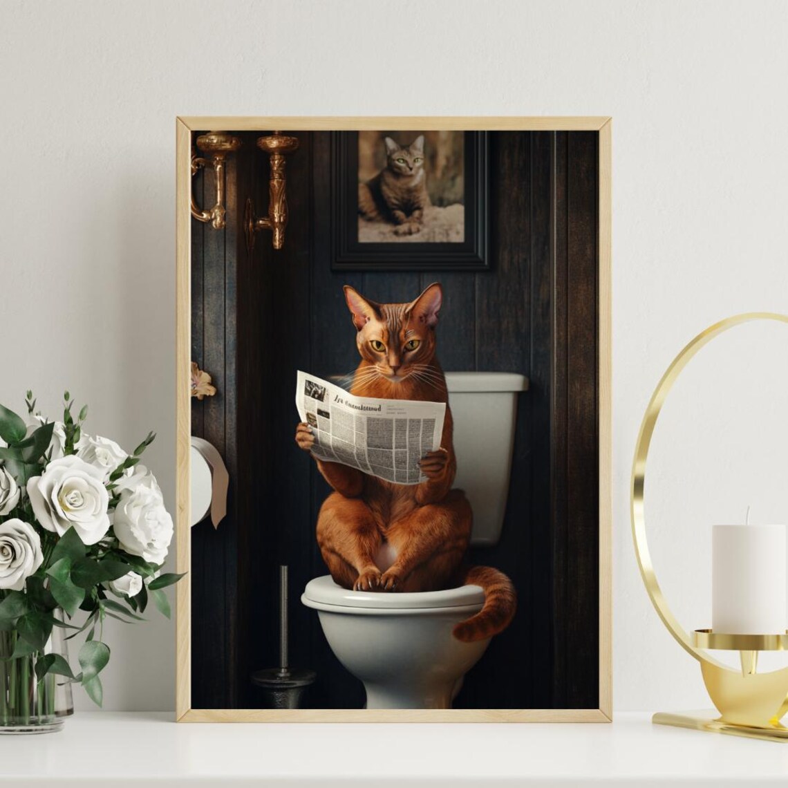 Abyssinian On Toilet Bathroom Cat Art Print - Image 3
