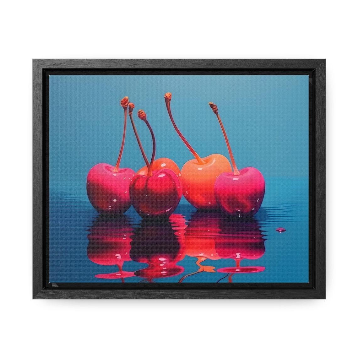 Glossy Red Cherries Water Minimalist Teal Background Fruit Art Poster - Image 4