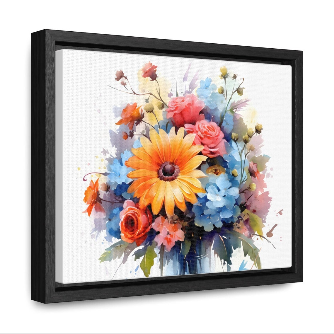 Gerbera Daisy Roses Hydrangea Watercolor Bouquet Flower Poster - Image 2