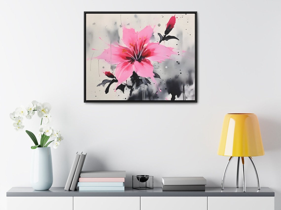 Pink Lily Japanese Ink Flower Splash Dramatic Floral Painting Poster - Image 3