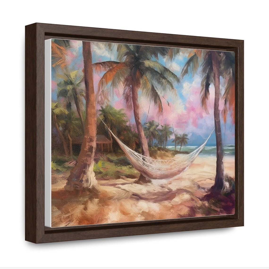 Tropical Hammock Between Palm Trees on a Beach at Sunset Poster - Image 2