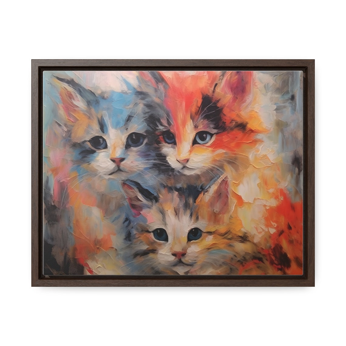 Three Colorful Kittens Oil Painting Bright Abstract Cat Poster - Image 2