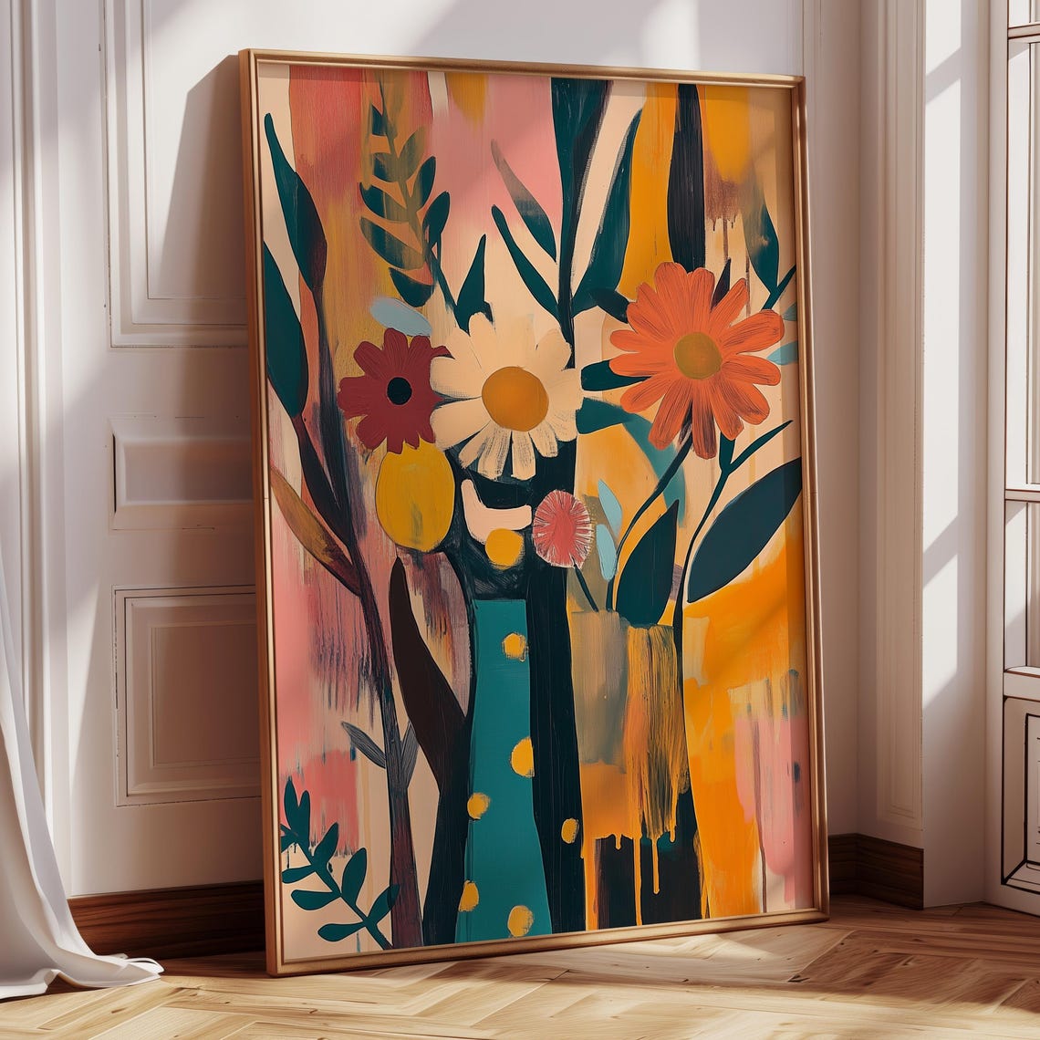 Abstract Floral Wall Art Print Vibrant Botanical Decor Midcentury Modern Inspired Flower Painting Eclectic Home Gallery