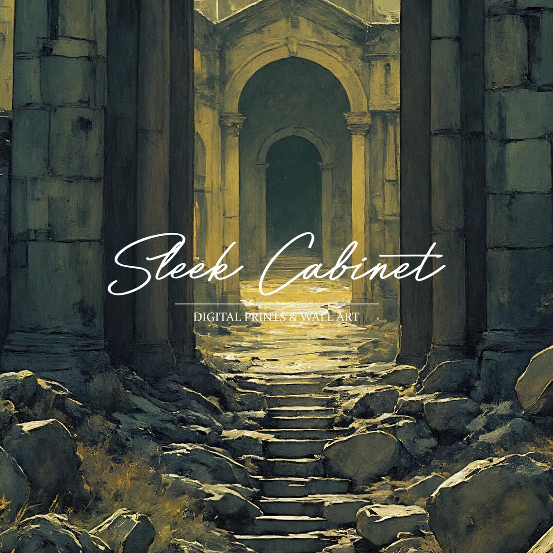 Gothic Cathedral Ruins Archway Golden Dusk Fantasy Art Poster - Image 3