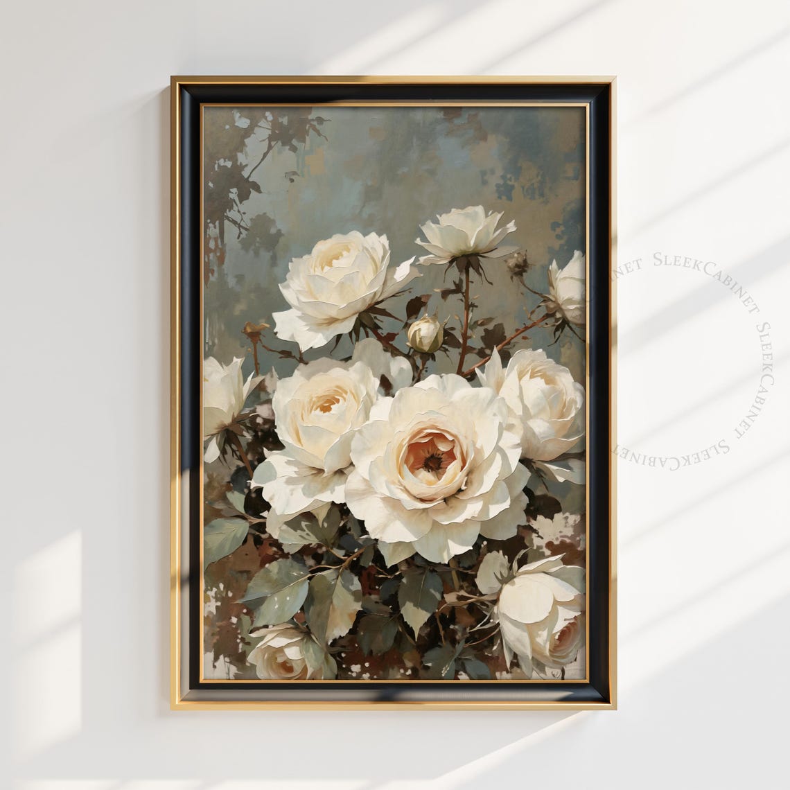 Victorian White Rose Still Life Botanical Oil Painting Floral Poster - Image 3