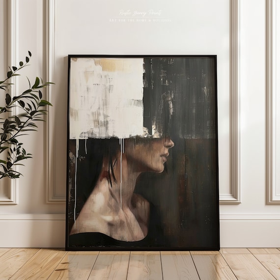 Moody Abstract Woman Profile Dark Academia Charcoal Portrait Poster