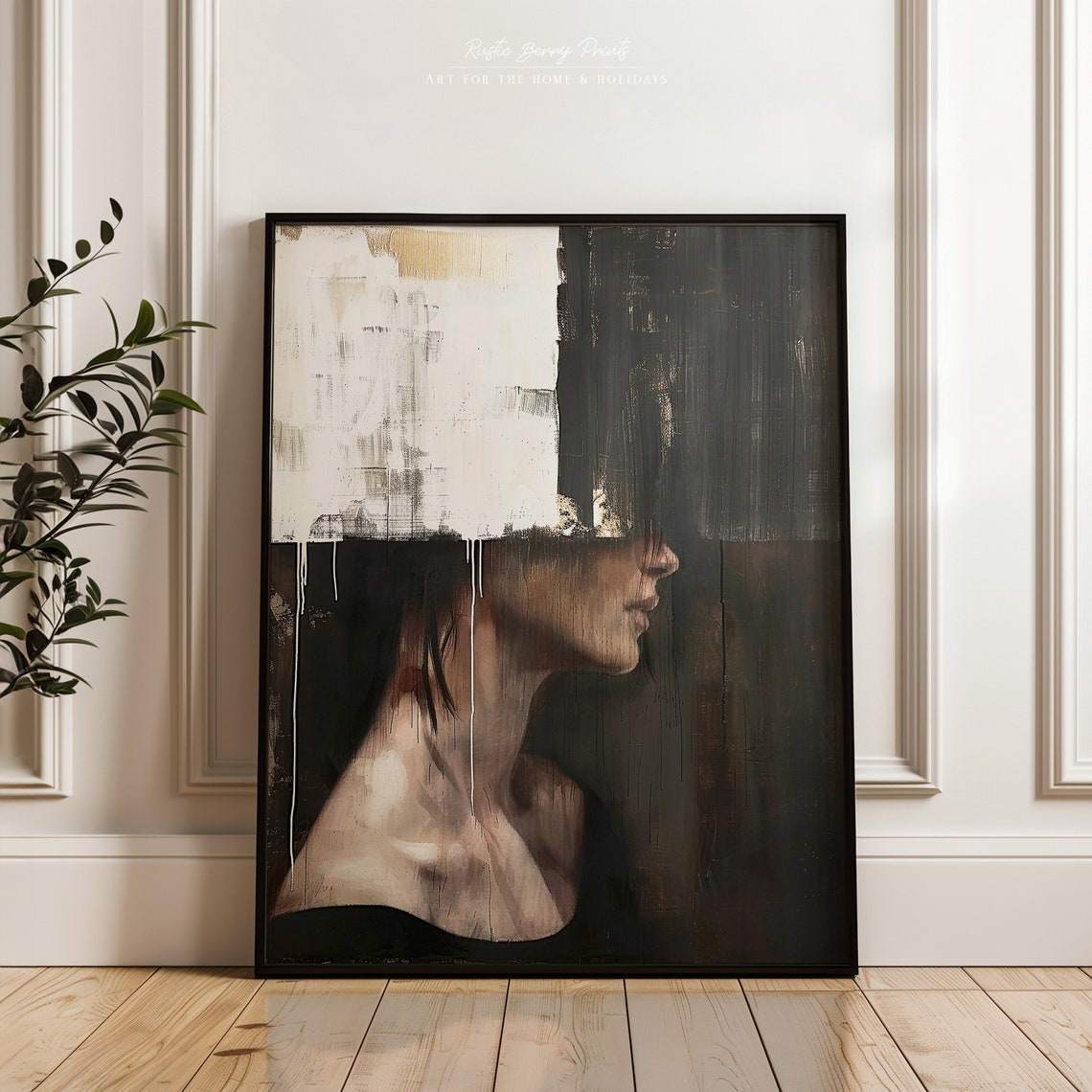 Moody Abstract Woman Profile Dark Academia Charcoal Portrait Poster