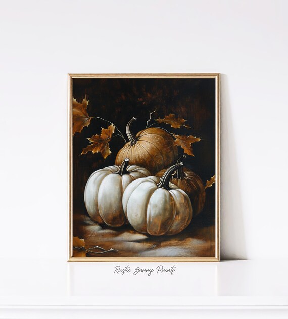 Fall Decor Pumpkins Art Print Moody Autumn Fall Oil Painting Rustic Fall Art Vintage Autumn Wall Art