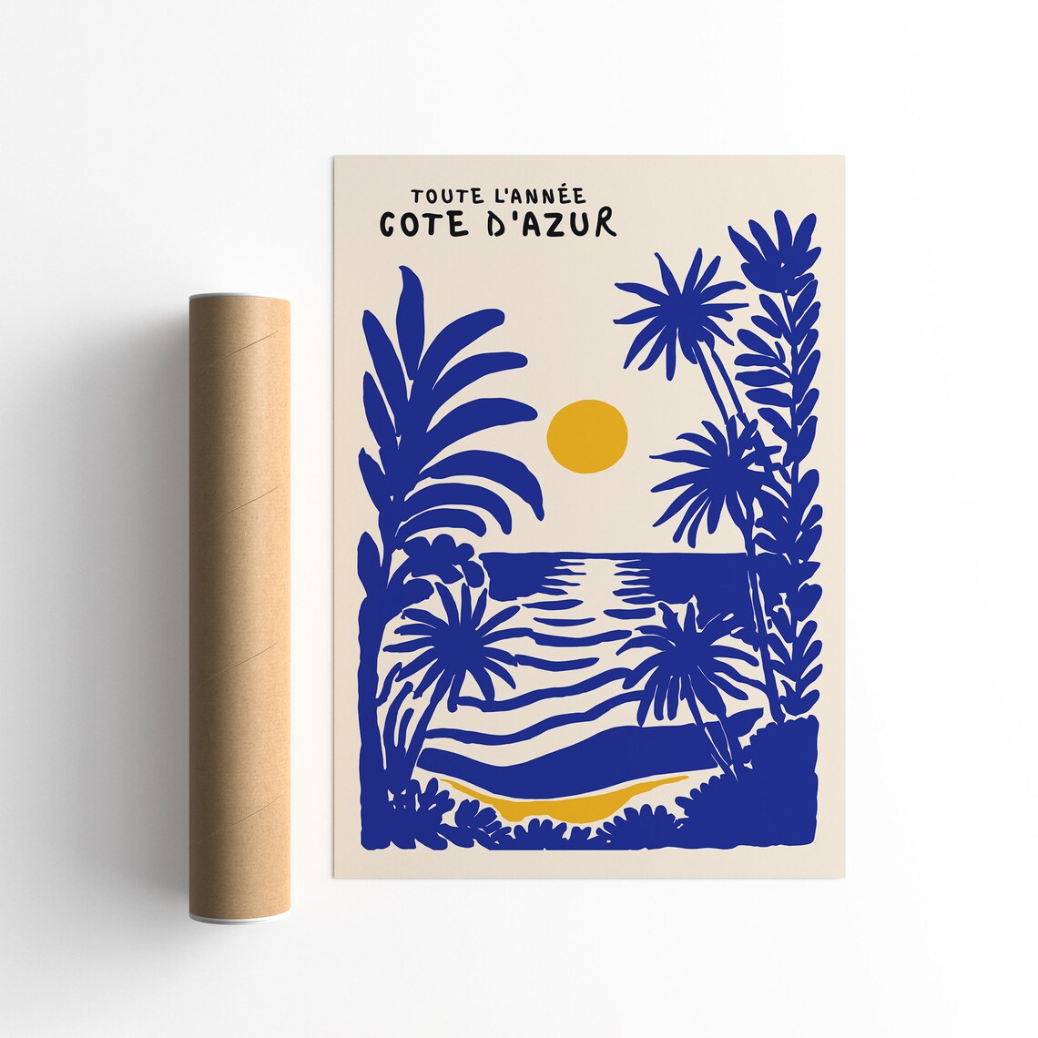 Côte d'Azur Blue Ink Beach Palms French Riviera Travel Poster - Image 5