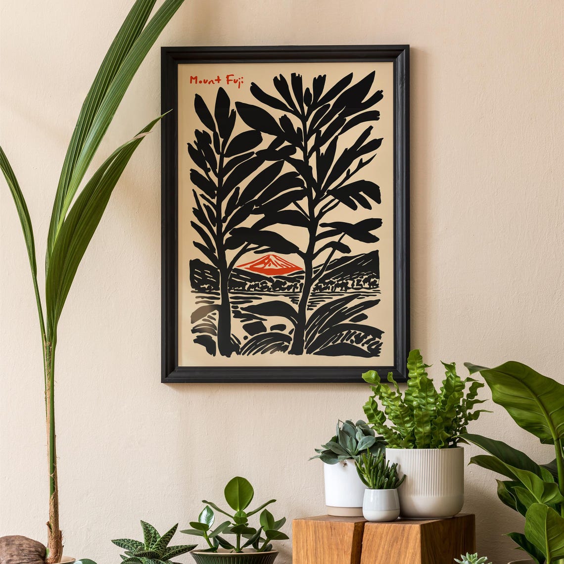 Mount Fuji Red Peak Through Black Tree Silhouette Japan Poster - Image 4