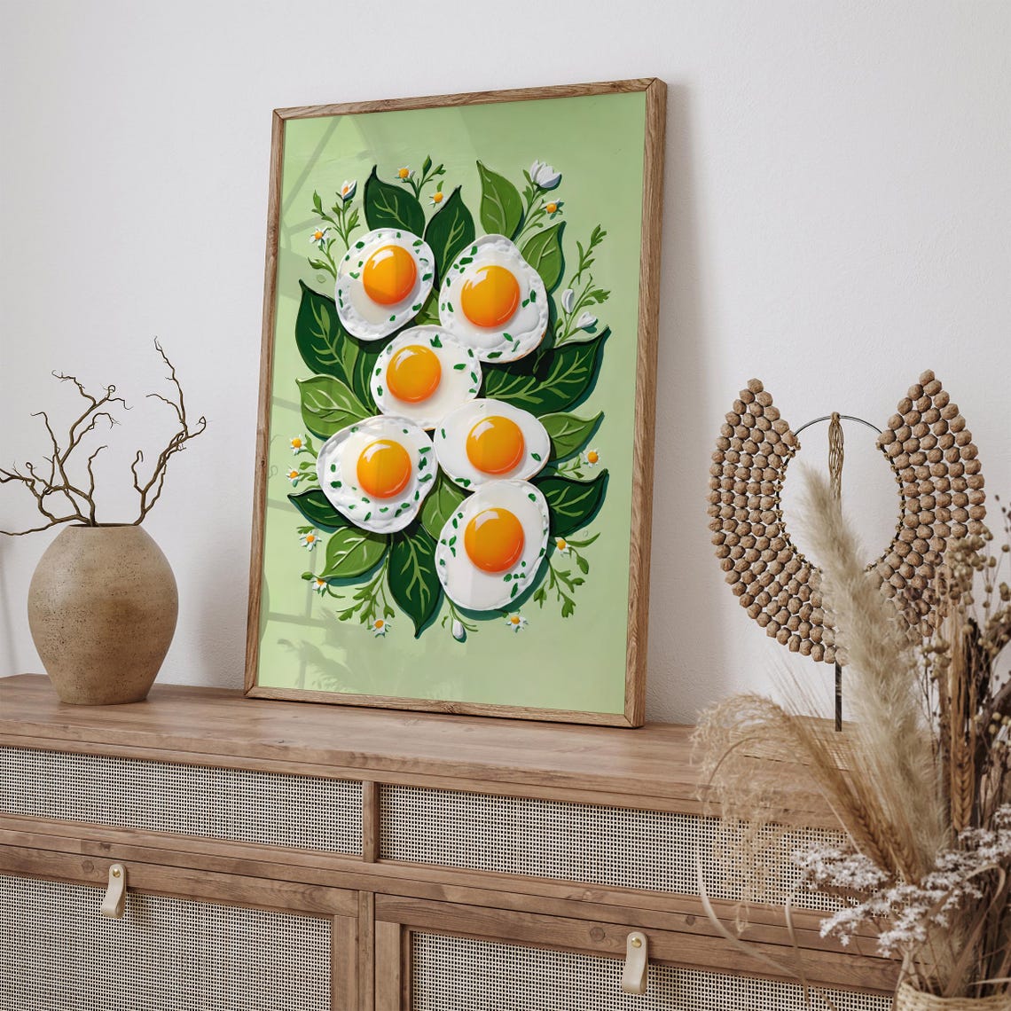 Fried Eggs with Herbs Garden Kitchen Breakfast Food Art Poster - Image 4