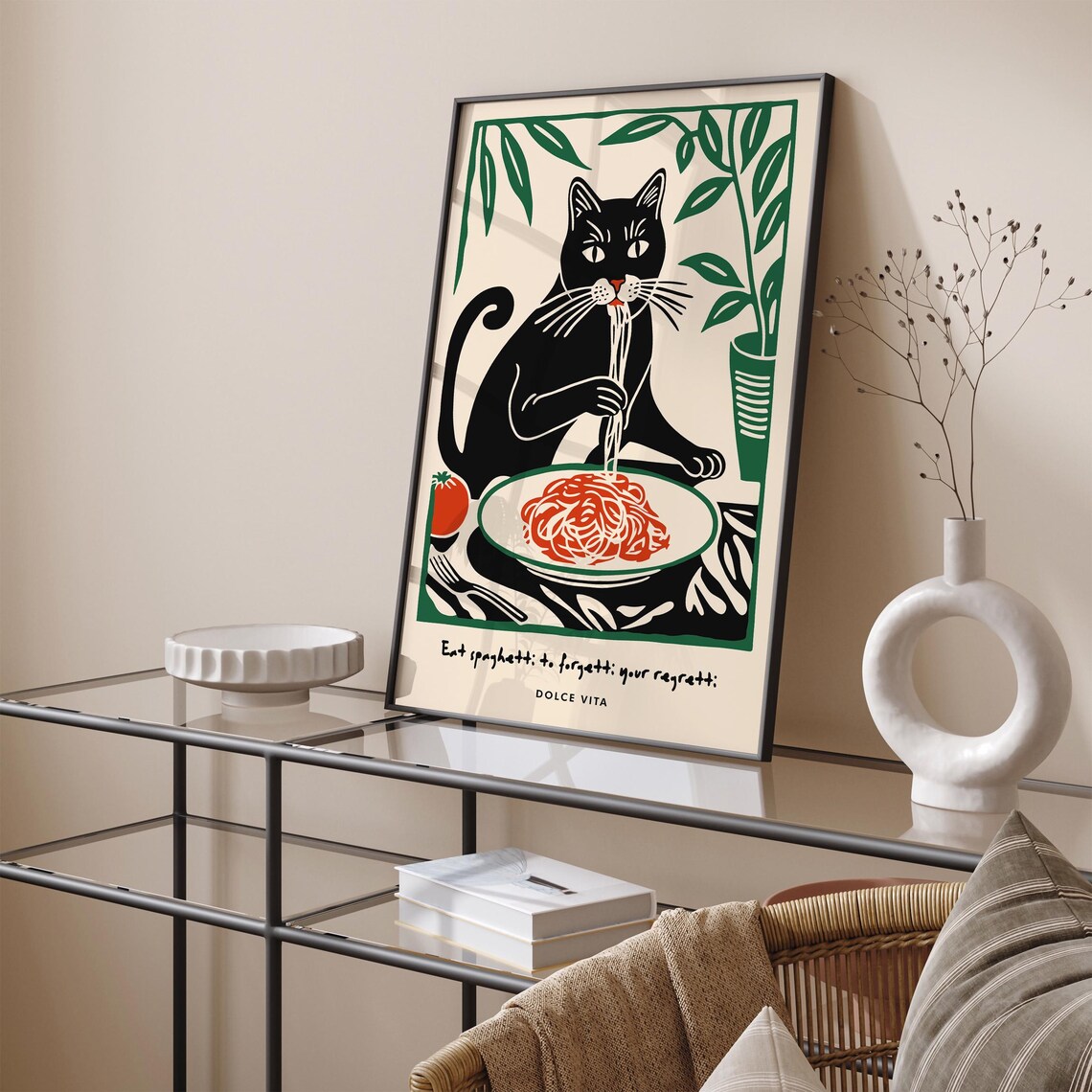 Black Cat Eating Spaghetti Forgetti Your Regretti Dolce Vita Poster - Image 6