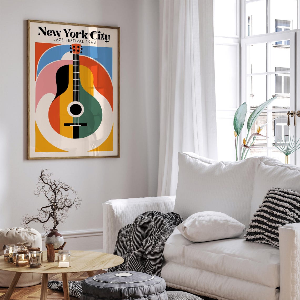 Retro Groovy 1968 New York City Jazz Festival Striped Guitar Poster - Image 5