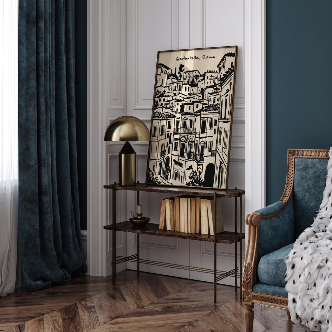 Vintage Sketch Garbatella Rome Black Line Minimalist Urban Poster - Image 4