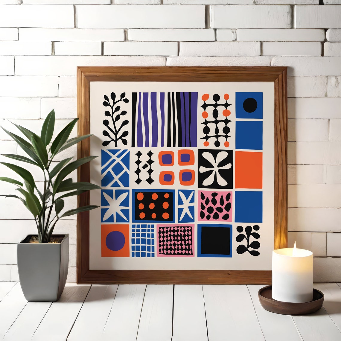 Geometric Patchwork Square Retro Mid Century Colorful Art Print - Image 2