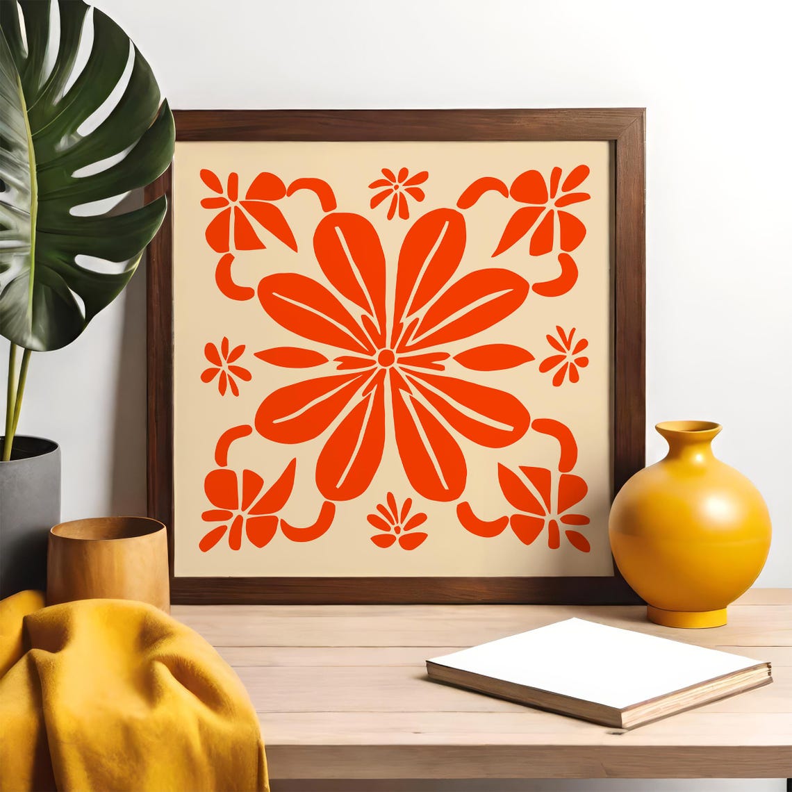 Matisse Style Red Floral Cutouts Modern Botanical Art Poster - Image 3