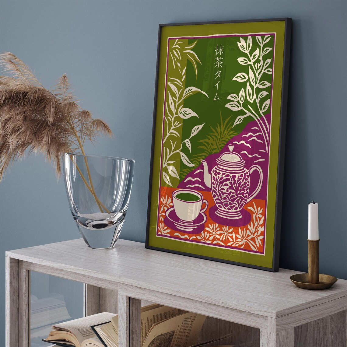 Matcha Time Japanese Purple Teapot Green Tea Zen Kitchen Art Poster - Image 3
