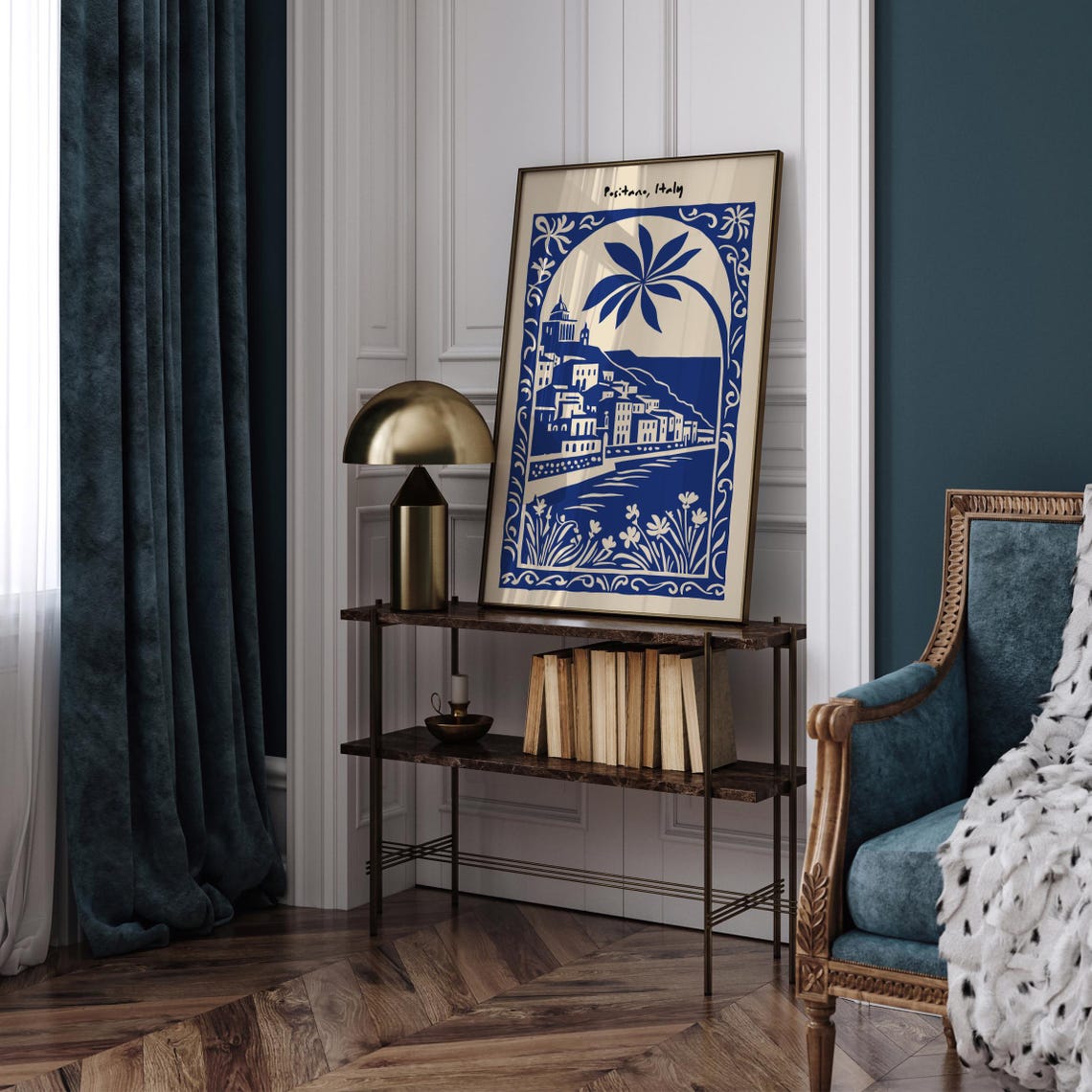 Positano Italy Blue Coastal Town Mediterranean Travel Art Poster - Image 3