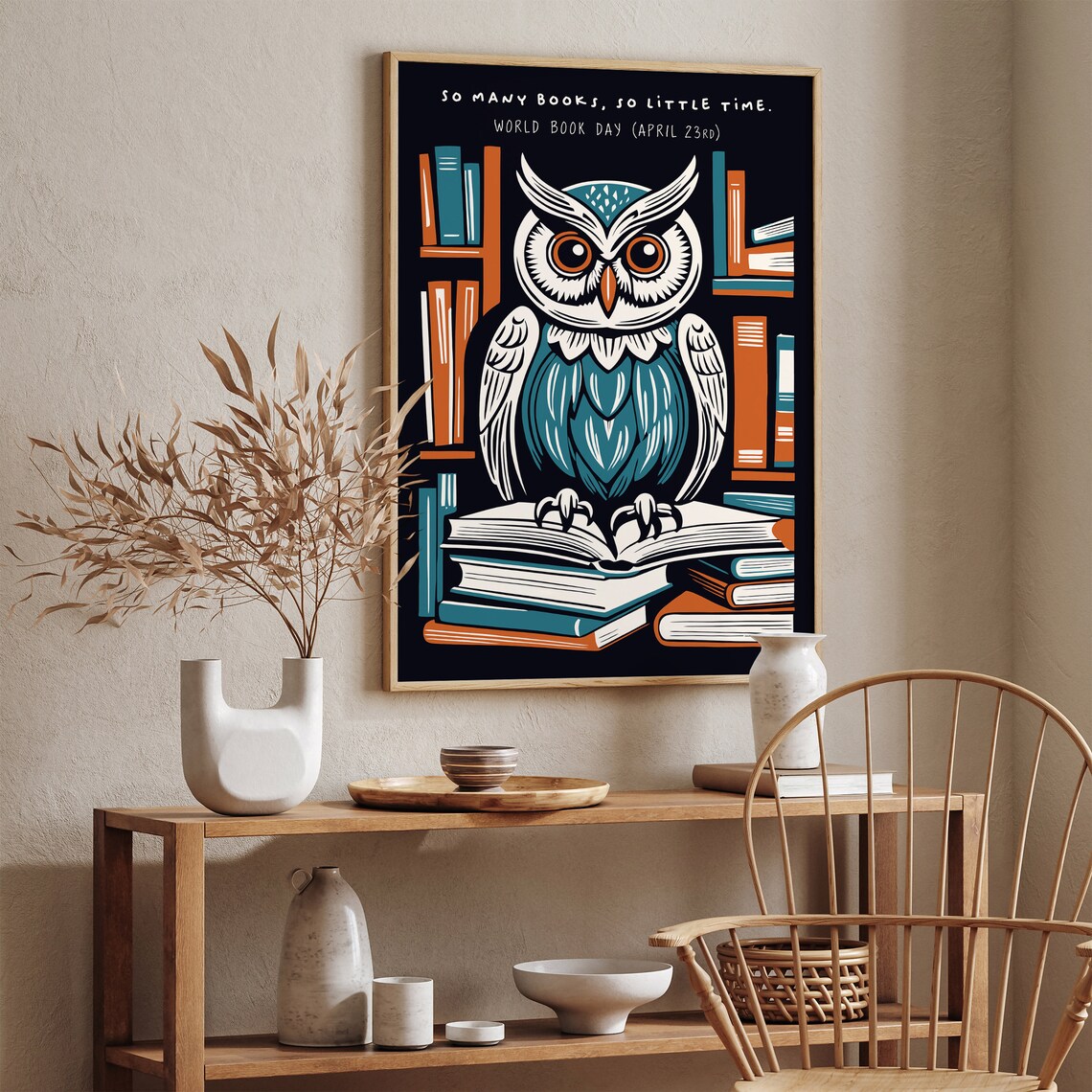 World Book Day Owl So Many Books So Little Time Library Poster - Image 2