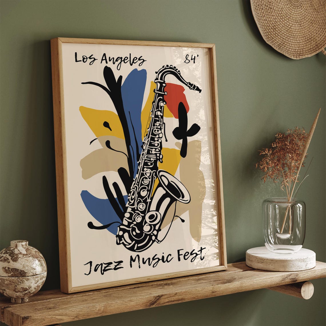 Los Angeles 84 Jazz Music Fest Saxophone Abstract Graphic Poster - Image 3