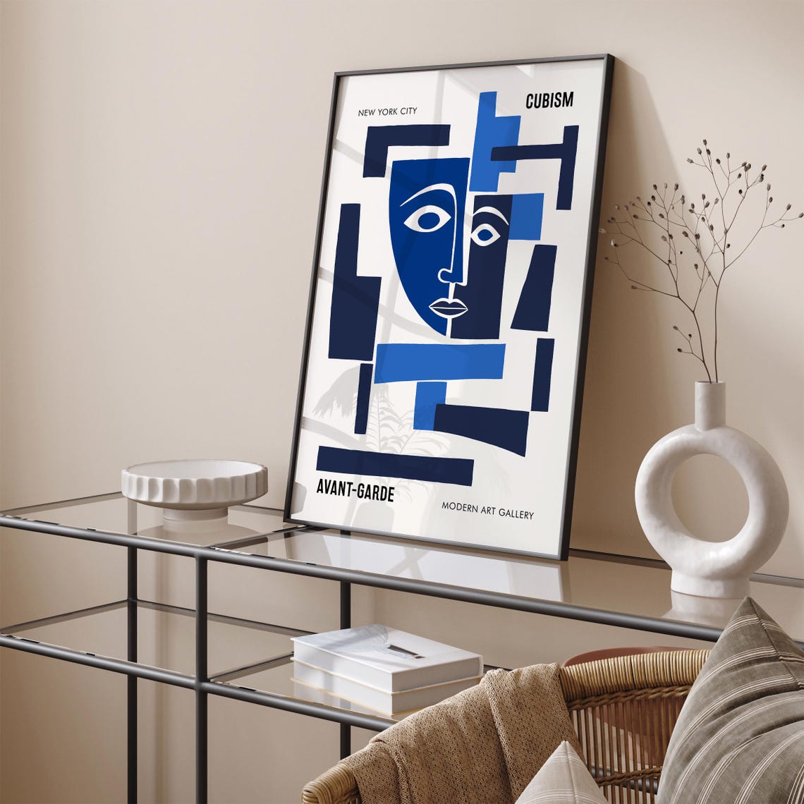 Blue Cubism Face New York City Modern Art Gallery Exhibition Poster - Image 5