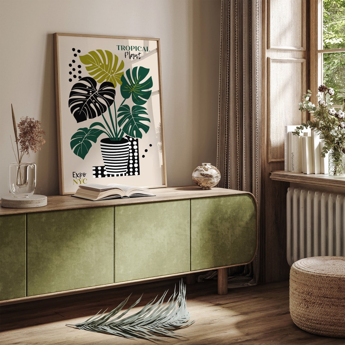 Lush Tropical Monstera Leaf Illustration Expo NYC Botanical Poster - Image 2