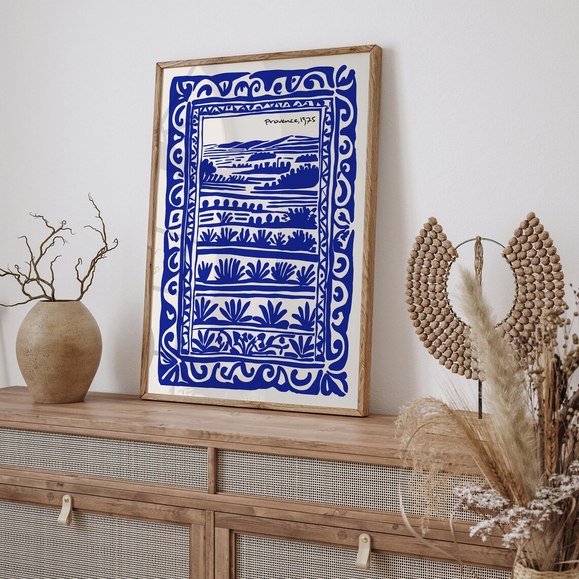 Provence 1975 Blue French Countryside Landscape Linocut Poster - Image 2